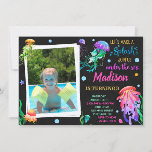 Invitation d'anniversaire de méduses Sous l'invita