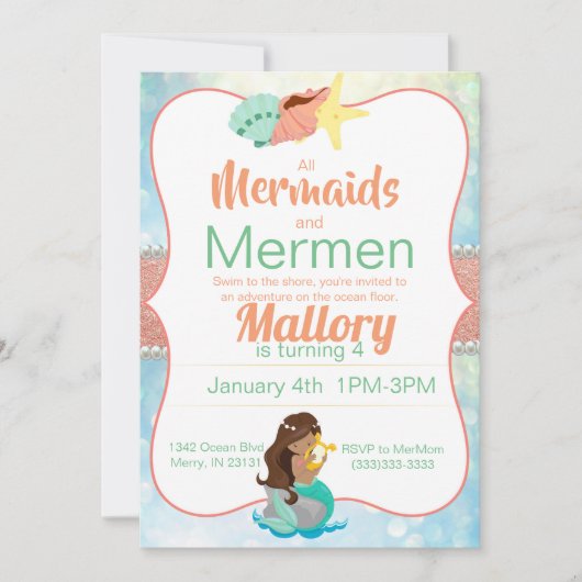 Invitation d'anniversaire de Mermaid (Devant)