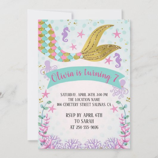 invitation d'anniversaire de mermaid (Devant)