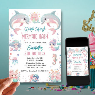Invitation d'anniversaire de Mermaid Bash sous la 