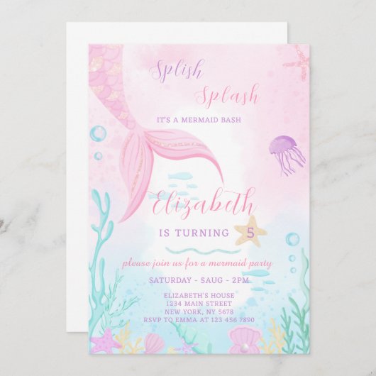 Invitation d'anniversaire de Mermaid Tale (Devant / Derrière)