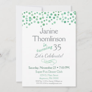 Invitation d'anniversaire de Mint Grey Confetti Aq