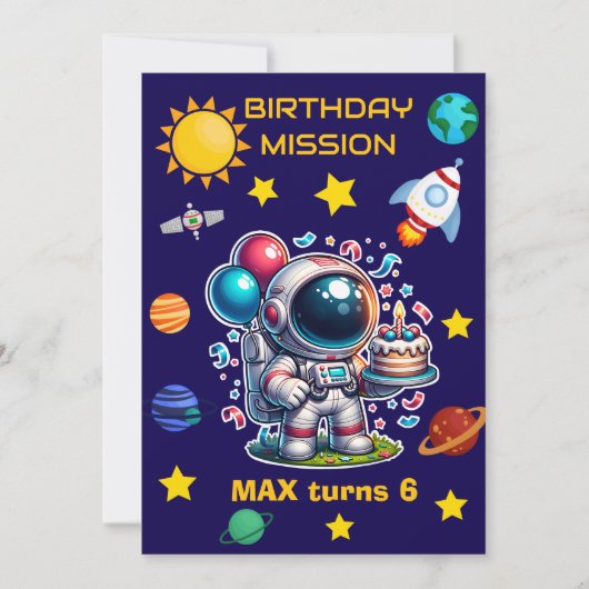 Invitation d'anniversaire de mission d'astronaute (Devant)