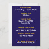 Invitation d'anniversaire de mission d'astronaute (Dos)