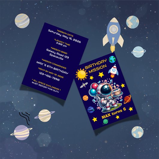 Invitation d'anniversaire de mission d'astronaute