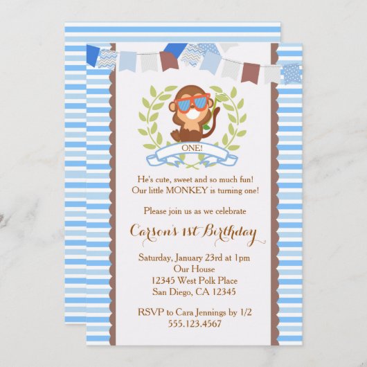 Invitation d'anniversaire de Mod Monkey Boy (Devant / Derrière)