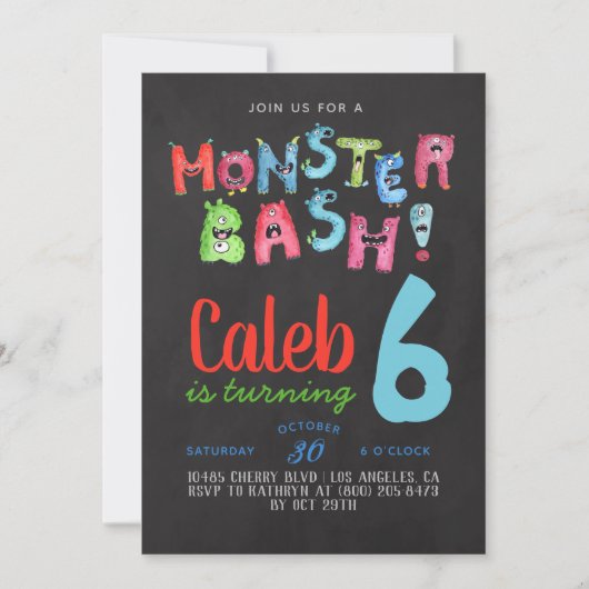 Invitation d'anniversaire de Monster Bash (Devant)
