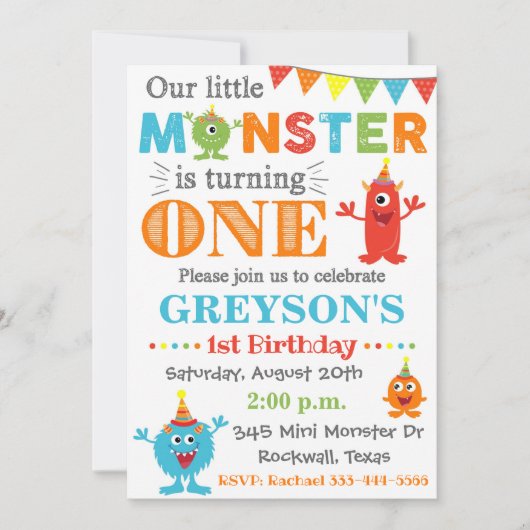 Invitation d'anniversaire de Monster | Invitation  (Devant)