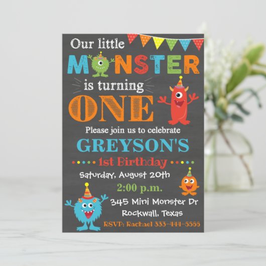Invitation d'anniversaire de Monster | Invitation (Debout devant)