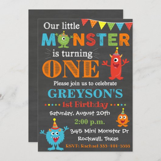 Invitation d'anniversaire de Monster | Invitation  (Devant / Derrière)