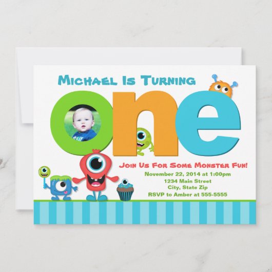 Invitation d'anniversaire de Monster, Monster 1er  (Devant)