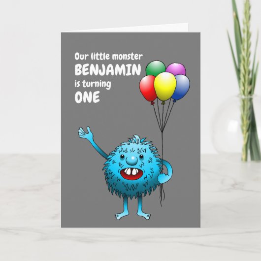 Invitation d'anniversaire de monstre bleu mignon e (Devant)