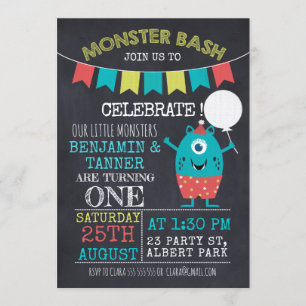 Invitation d'anniversaire de monstre de tableau de