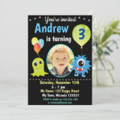 Invitation d'anniversaire de monstre heureux migno (Debout devant)