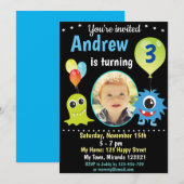Invitation d'anniversaire de monstre heureux migno (Devant / Derrière)