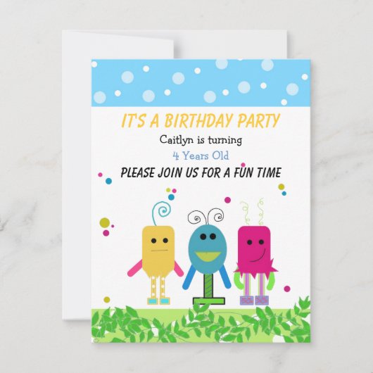 Invitation d'anniversaire de monstre mignon (Devant)