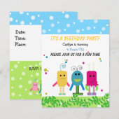 Invitation d'anniversaire de monstre mignon (Devant / Derrière)