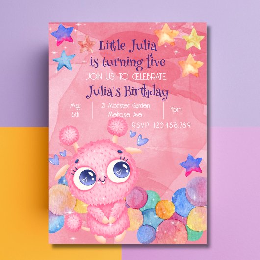 Invitation d'anniversaire de monstre mignon