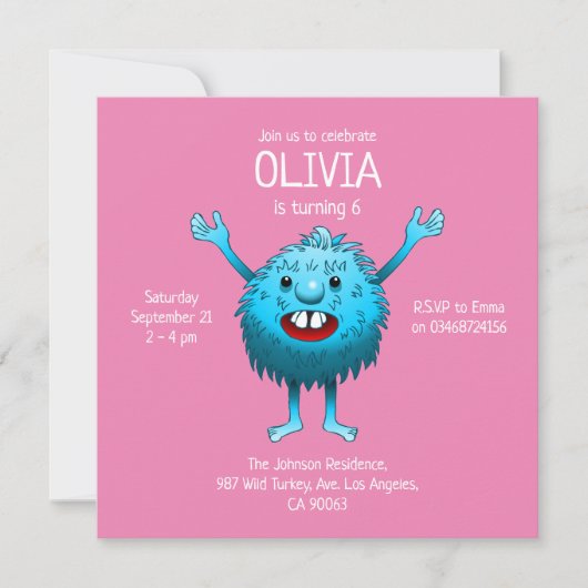 Invitation d'anniversaire de monstre mignon et duv (Devant)