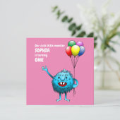 Invitation d'anniversaire de monstre mignon et duv (Debout devant)