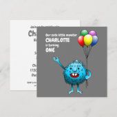 Invitation d'anniversaire de monstre mignon et duv (Devant / Derrière)