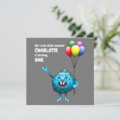 Invitation d'anniversaire de monstre mignon et duv (Debout devant)