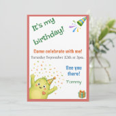 Invitation d'anniversaire de monstre vert mignon (Debout devant)