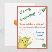 Invitation d'anniversaire de monstre vert mignon (Devant / Derrière)