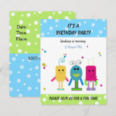 Invitation d'anniversaire de monstres drôles (Devant / Derrière)