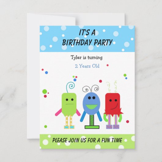 Invitation d'anniversaire de monstres ridicules (Devant)