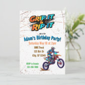 Invitation d'anniversaire de moto de cross Grip it (Debout devant)