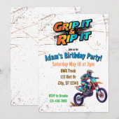 Invitation d'anniversaire de moto de cross Grip it (Devant / Derrière)
