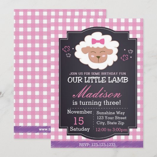 Invitation d'anniversaire de moutons (Devant / Derrière)