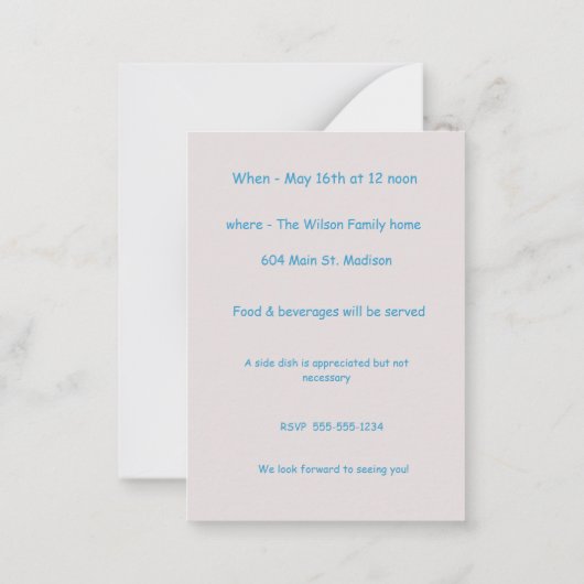 Invitation d'anniversaire de naissance de la petit (Dos)