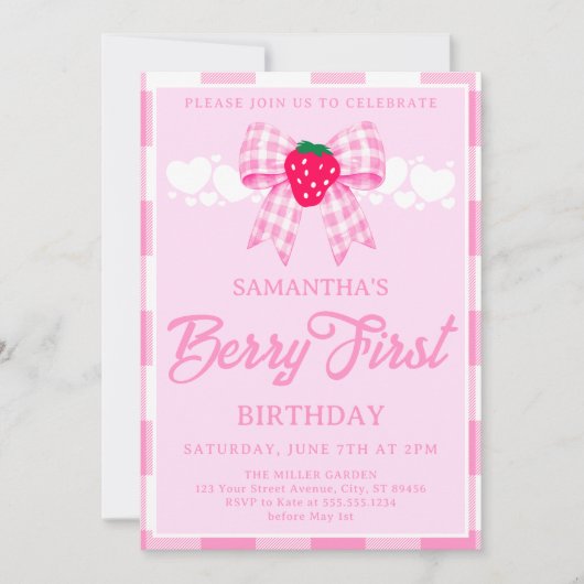 Invitation d'anniversaire de naissance Strawberry (Devant)