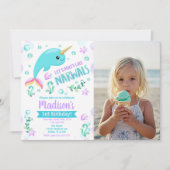Invitation d'anniversaire de narval sous la mer (Devant)