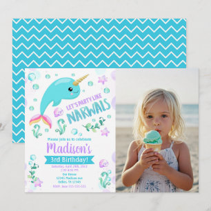 Invitation d'anniversaire de narval sous la mer