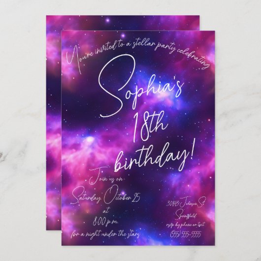 Invitation d'anniversaire de Nebula (Devant / Derrière)
