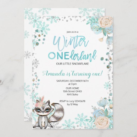 Invitation d'anniversaire de neige d'ONEderland (Devant / Derrière)