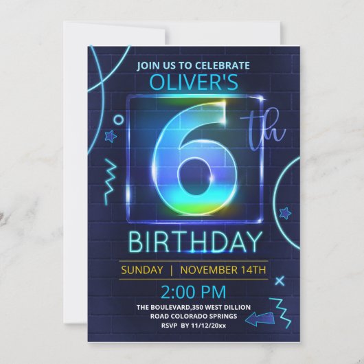 Invitation d'anniversaire de Neon (Devant)