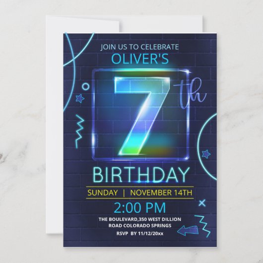 Invitation d'anniversaire de Neon (Devant)