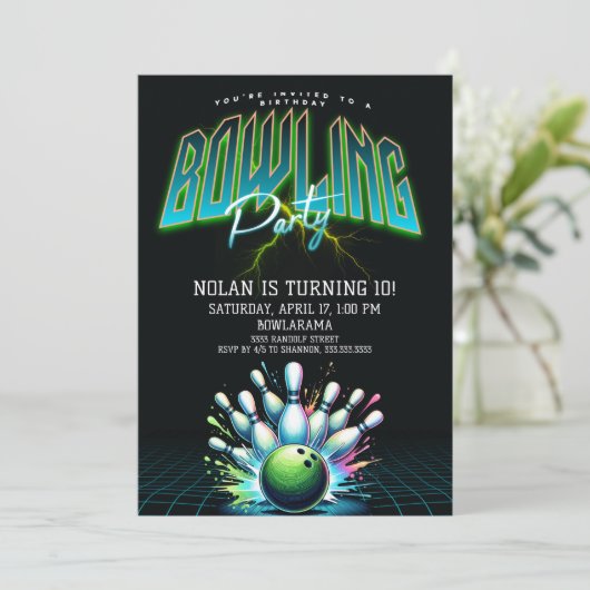 Invitation d'anniversaire de Neon Bowling (Debout devant)