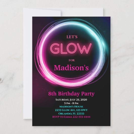 Invitation d'anniversaire de Neon Glow (Devant)