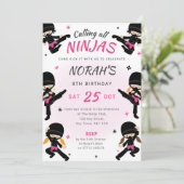 Invitation d'anniversaire de ninja rose - Fête de (Debout devant)