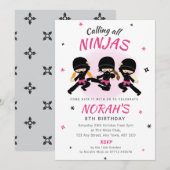 Invitation d'anniversaire de ninja rose pour fille (Devant / Derrière)