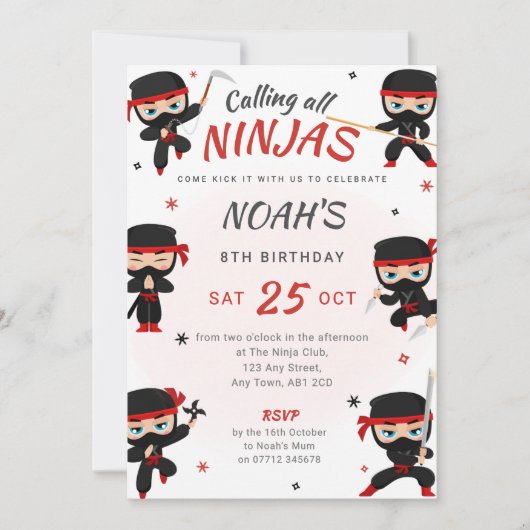 Invitation d'anniversaire de Ninja Rouge - Fête de (Devant)