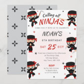 Invitation d'anniversaire de Ninja Rouge - Fête de (Devant / Derrière)