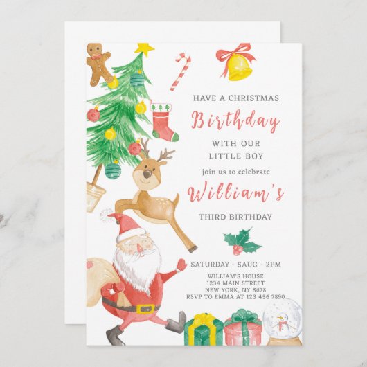 Invitation d'anniversaire de Noël (Devant / Derrière)