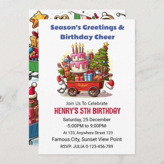 Invitation d'anniversaire de Noël (Devant / Derrière)