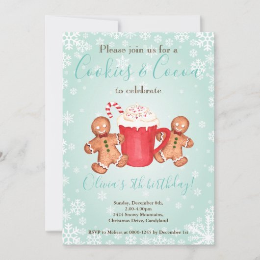 Invitation d'anniversaire de Noël avec cookies et (Devant)